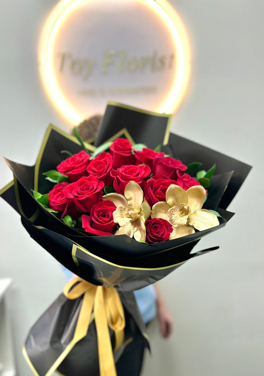 Golden Orchid Rose Bouquet - Toy Florist