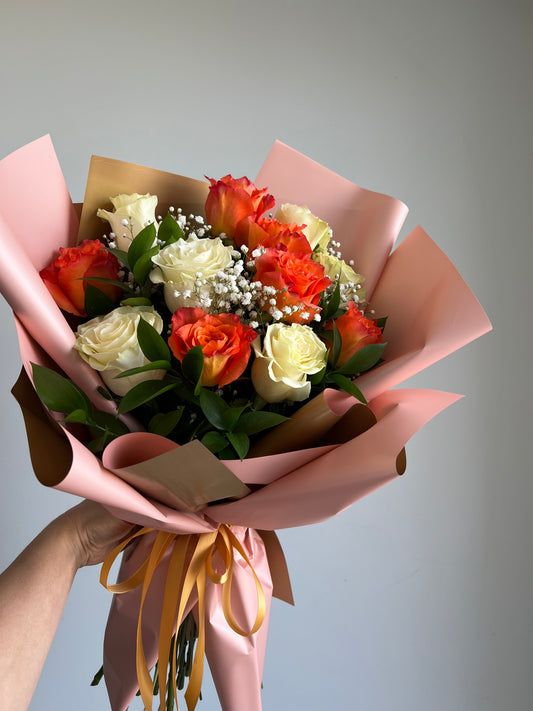 White and Orange Rose Bouquet