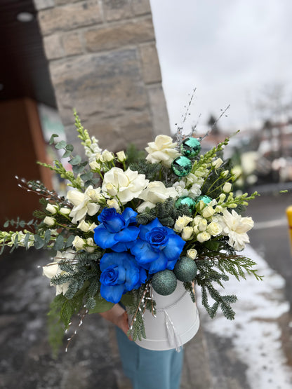 Winter Fairytale: Blue Roses with Holiday Ornaments