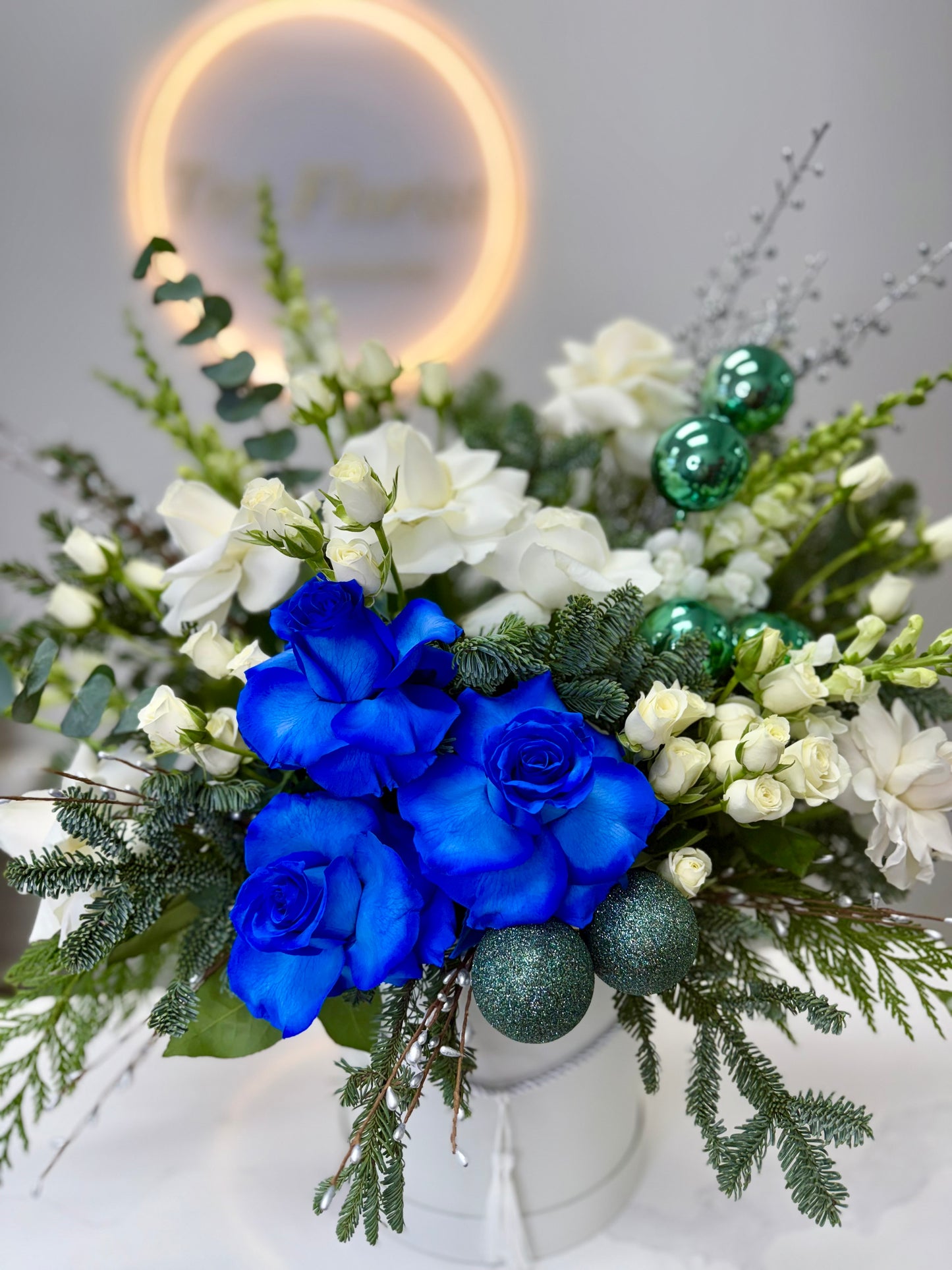 Winter Fairytale: Blue Roses with Holiday Ornaments