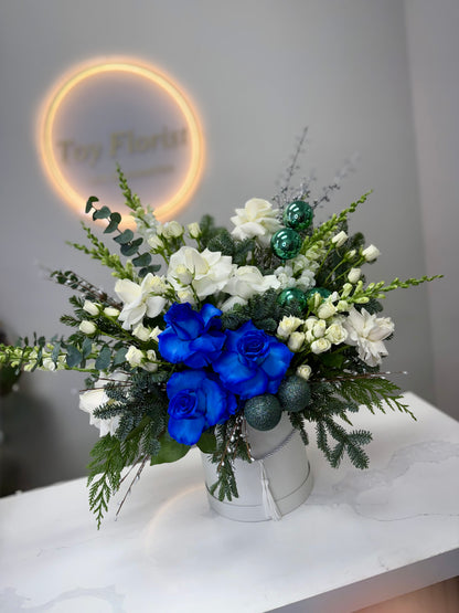 Winter Fairytale: Blue Roses with Holiday Ornaments