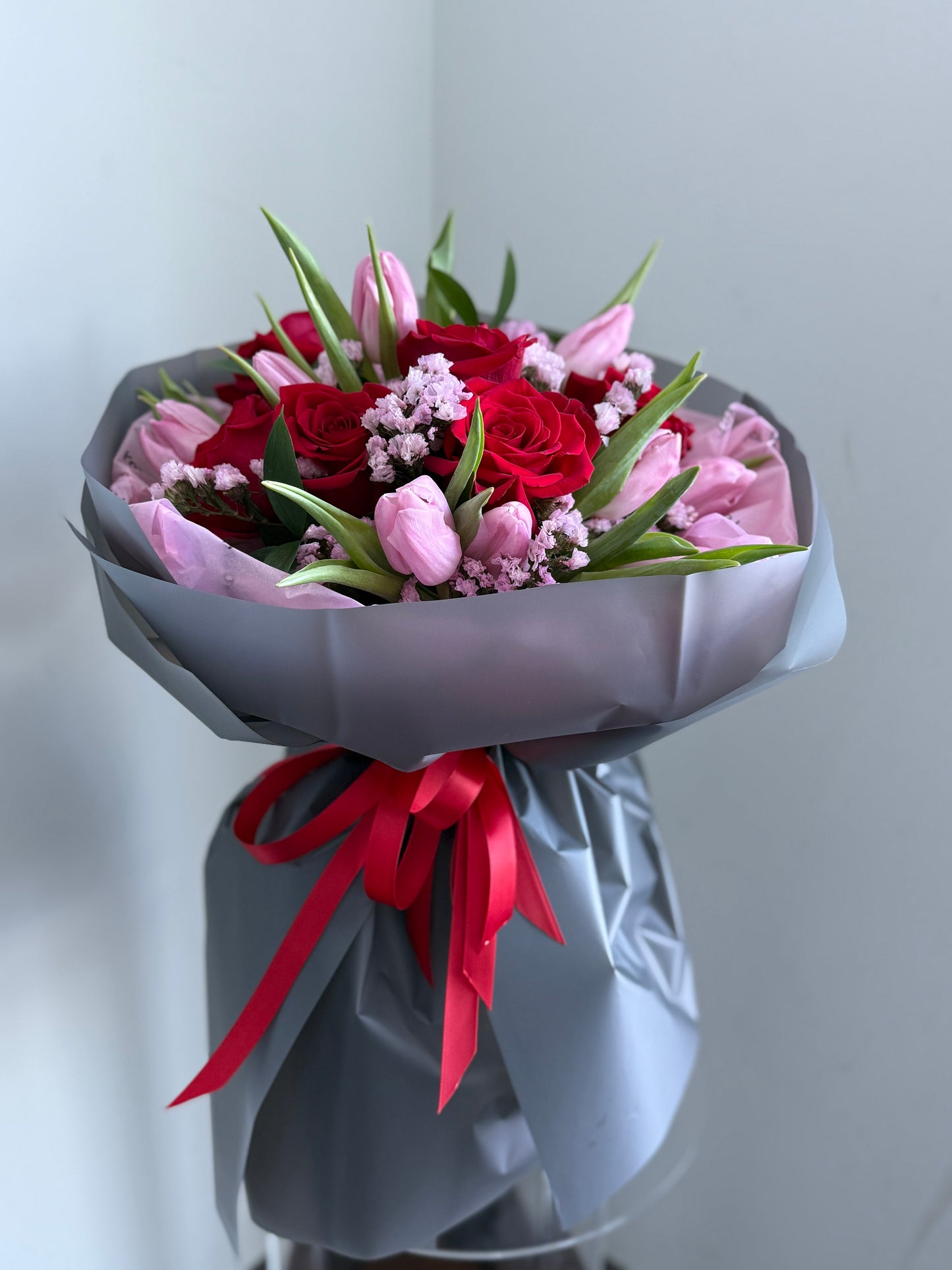 Pink tulip red rose bouquet Toronto Florist Vaughan Flower shop Toy Florist