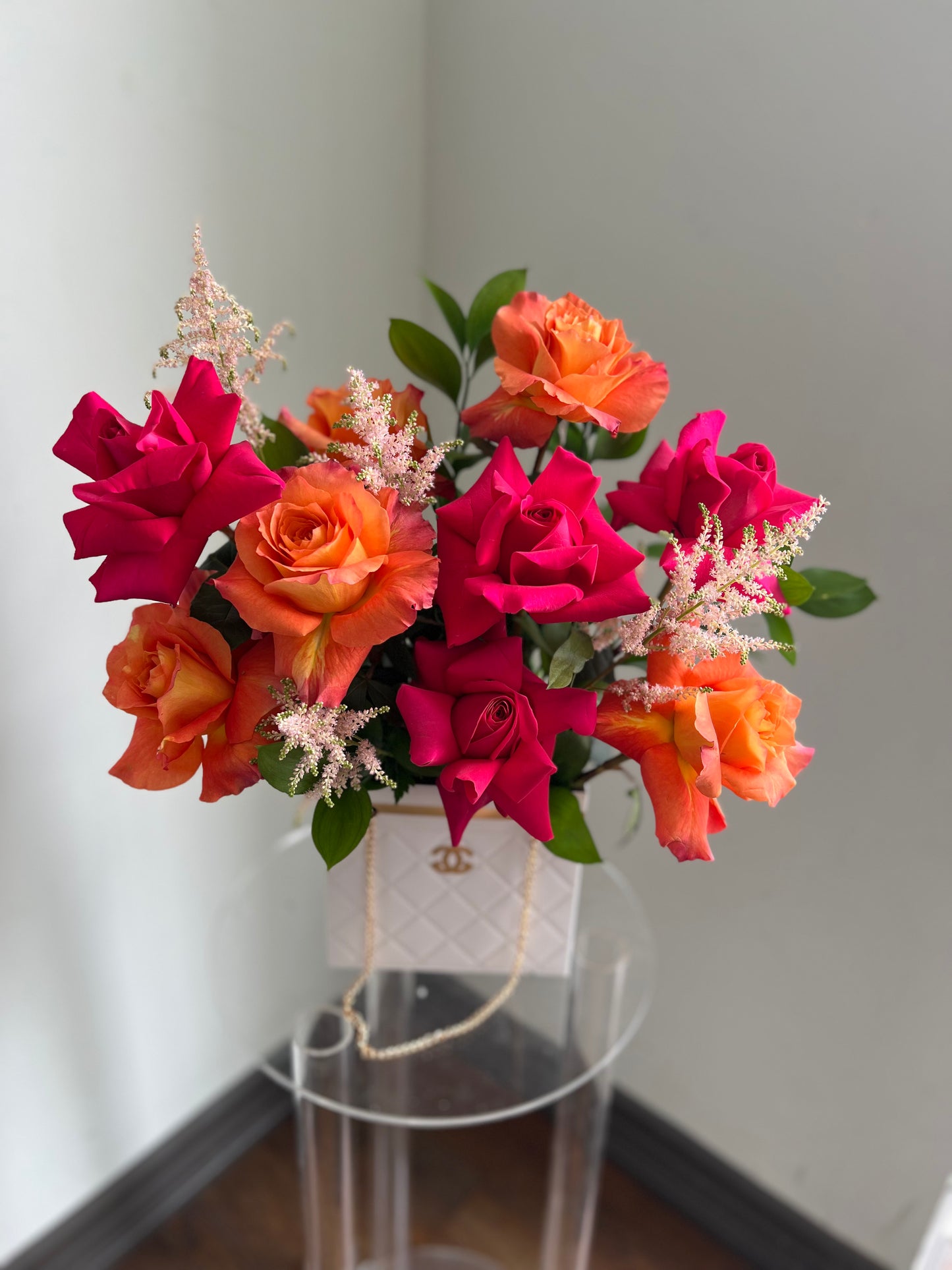 Autumn Elegance Rose orange and hot pink Flower Box