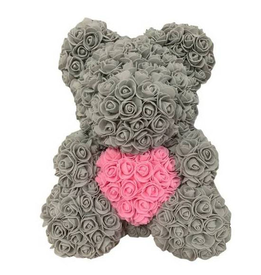 Rose Bear Grey with Pink Heart