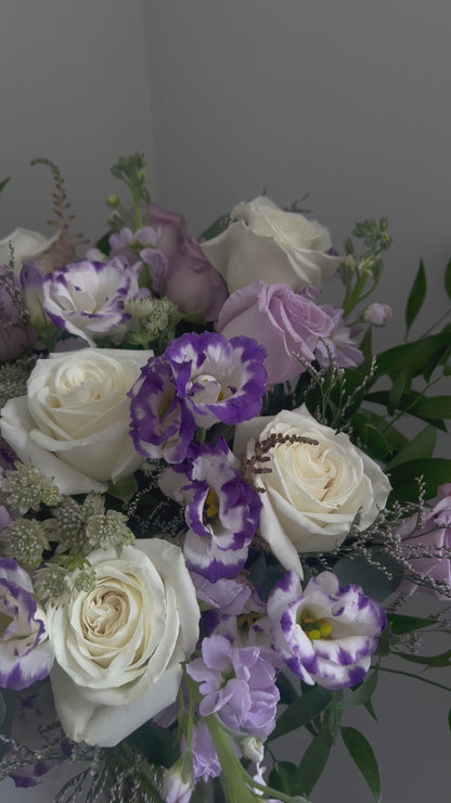 White and Purple Roses Flower Vase Arrangement