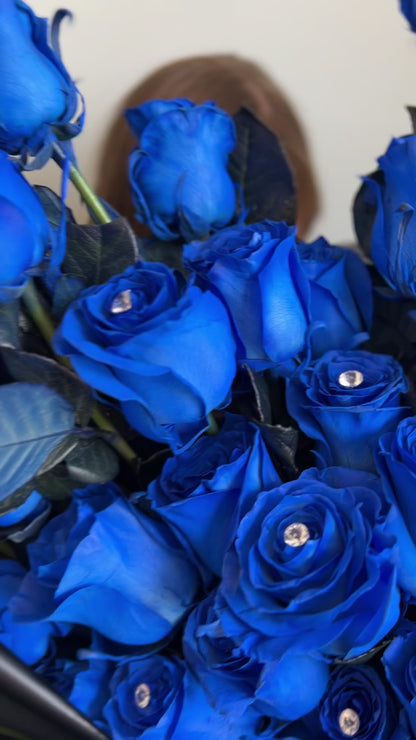 Blue Flowers Heart Rose Bouquet