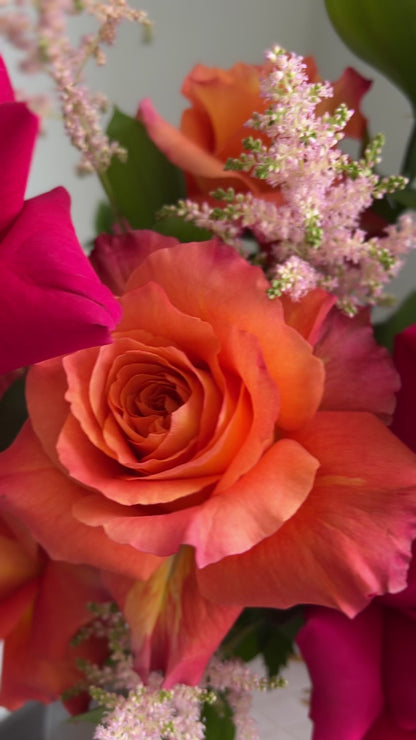 Autumn Elegance Rose orange and hot pink Flower Box